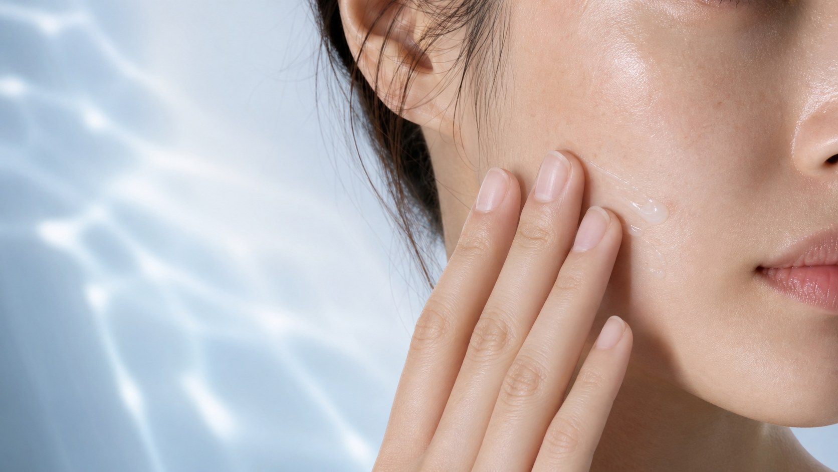 Skincare applied to the cheek